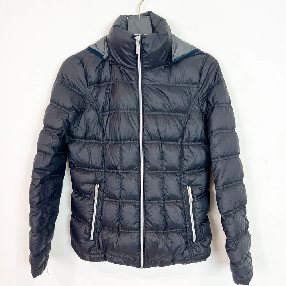 MICHAEL KORS BLACK DOWN FILL REMOVABLE HOOD PUFFER JACKET PACKABLE WOMENS SMALL